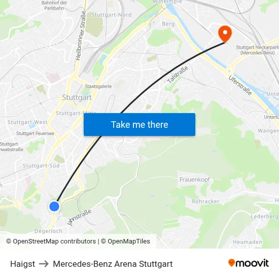 Haigst to Mercedes-Benz Arena Stuttgart map