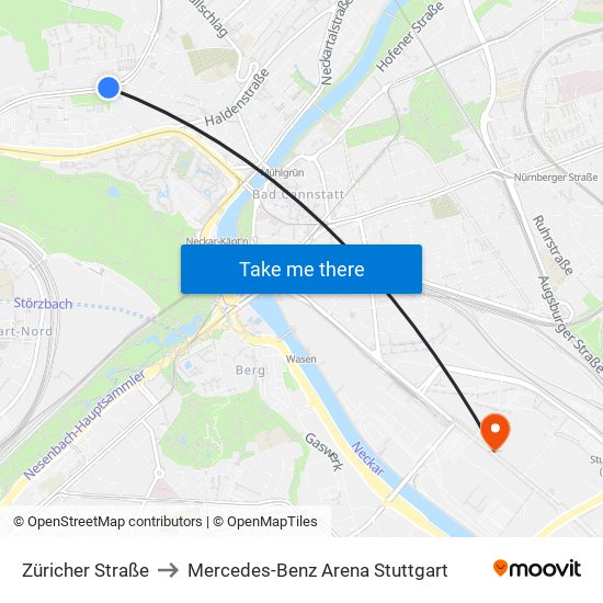 Züricher Straße to Mercedes-Benz Arena Stuttgart map