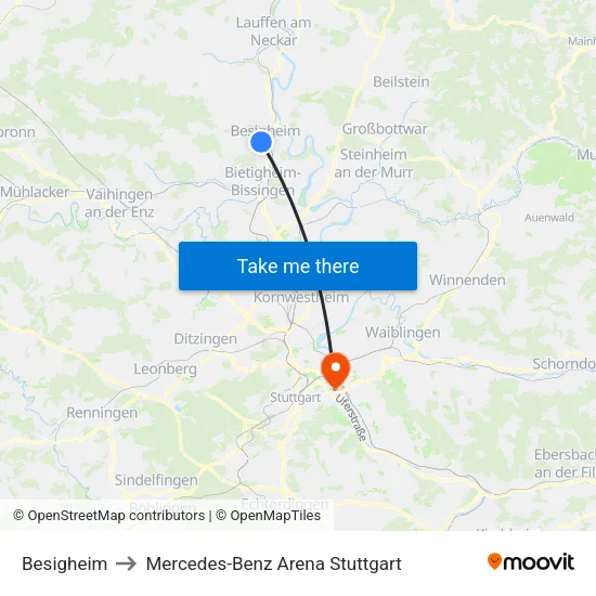 Besigheim to Mercedes-Benz Arena Stuttgart map