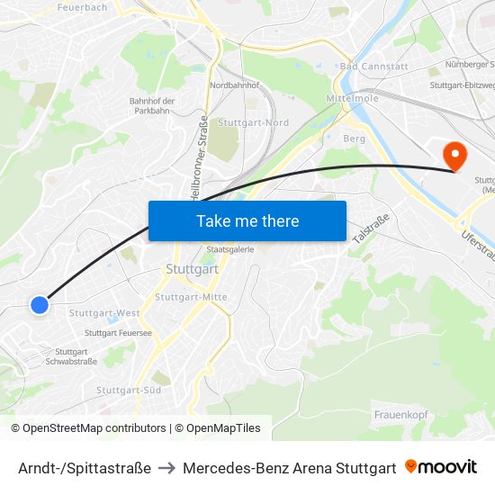 Arndt-/Spittastraße to Mercedes-Benz Arena Stuttgart map