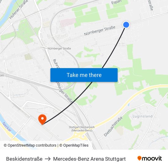 Beskidenstraße to Mercedes-Benz Arena Stuttgart map