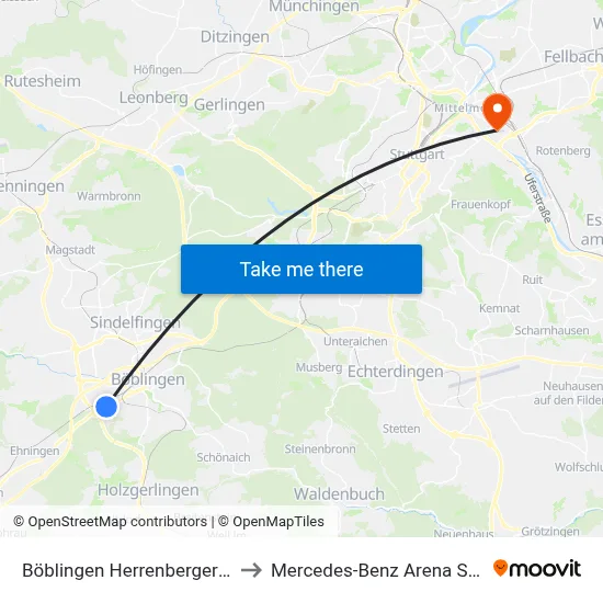 Böblingen Herrenberger Straße to Mercedes-Benz Arena Stuttgart map