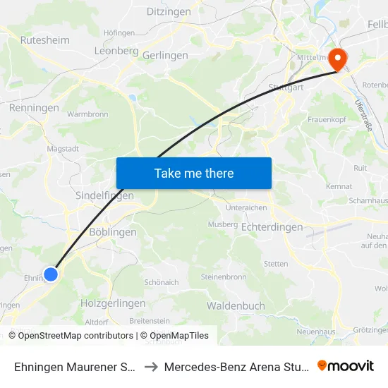Ehningen Maurener Straße to Mercedes-Benz Arena Stuttgart map