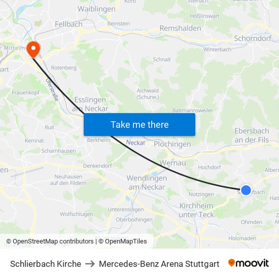 Schlierbach Kirche to Mercedes-Benz Arena Stuttgart map