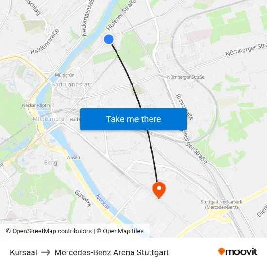 Kursaal to Mercedes-Benz Arena Stuttgart map