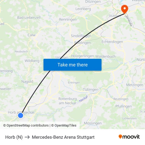 Horb (N) to Mercedes-Benz Arena Stuttgart map