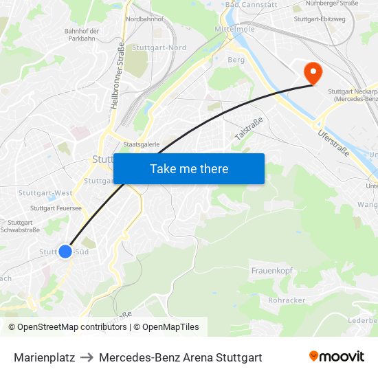 Marienplatz to Mercedes-Benz Arena Stuttgart map