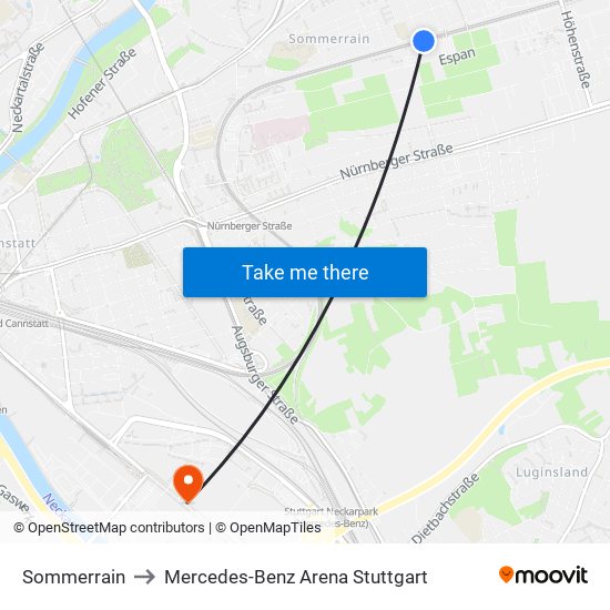 Sommerrain to Mercedes-Benz Arena Stuttgart map