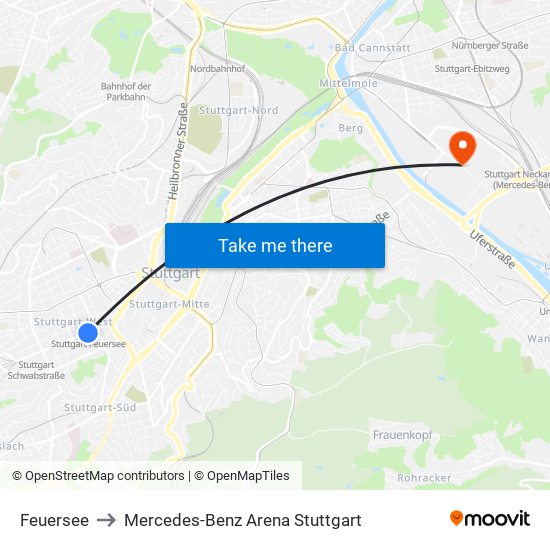 Feuersee to Mercedes-Benz Arena Stuttgart map