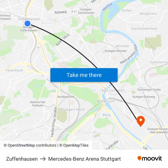 Zuffenhausen to Mercedes-Benz Arena Stuttgart map