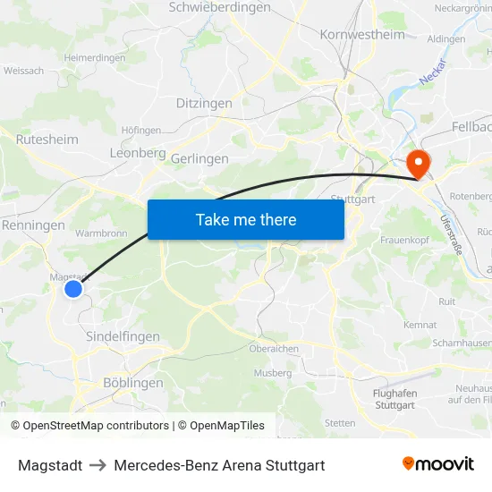 Magstadt to Mercedes-Benz Arena Stuttgart map
