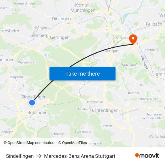 Sindelfingen to Mercedes-Benz Arena Stuttgart map