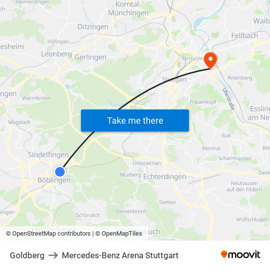 Goldberg to Mercedes-Benz Arena Stuttgart map