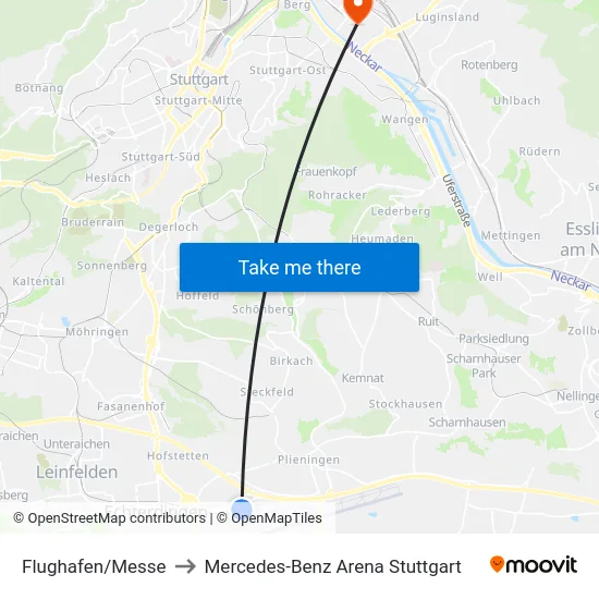 Flughafen/Messe to Mercedes-Benz Arena Stuttgart map