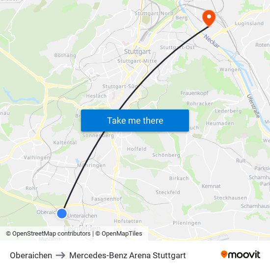 Oberaichen to Mercedes-Benz Arena Stuttgart map