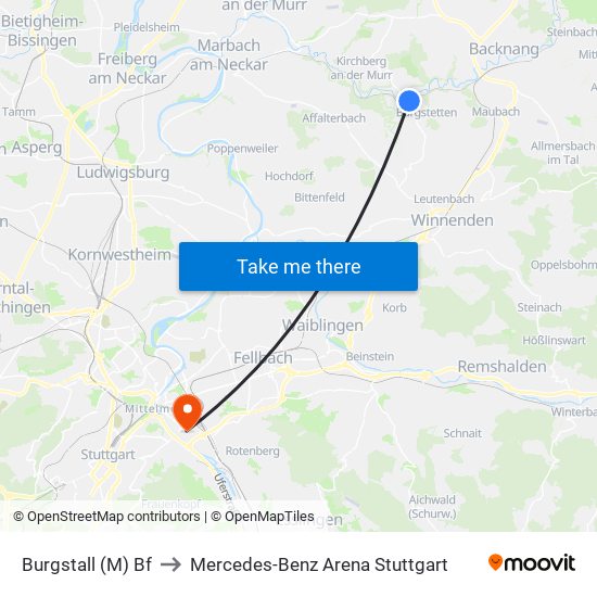 Burgstall (M) Bf to Mercedes-Benz Arena Stuttgart map