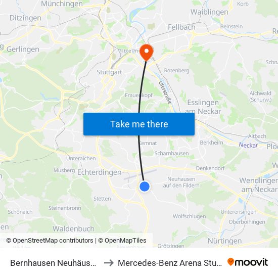 Bernhausen Neuhäuser Str. to Mercedes-Benz Arena Stuttgart map