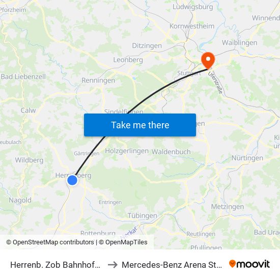 Herrenb. Zob Bahnhofstraße to Mercedes-Benz Arena Stuttgart map
