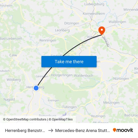 Herrenberg Benzstraße to Mercedes-Benz Arena Stuttgart map