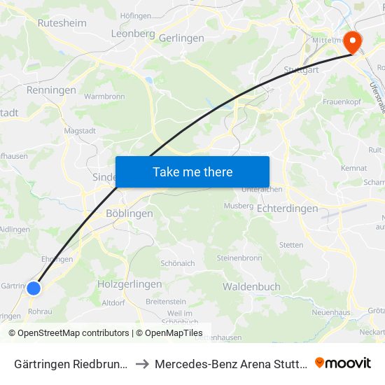 Gärtringen Riedbrunnen to Mercedes-Benz Arena Stuttgart map