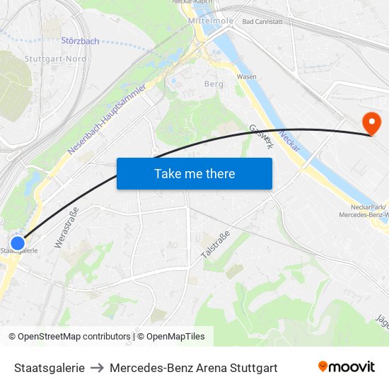 Staatsgalerie to Mercedes-Benz Arena Stuttgart map