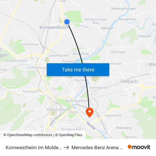 Kornwestheim Im Moldengraben to Mercedes-Benz Arena Stuttgart map