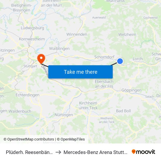 Plüderh. Reesenbänkle to Mercedes-Benz Arena Stuttgart map