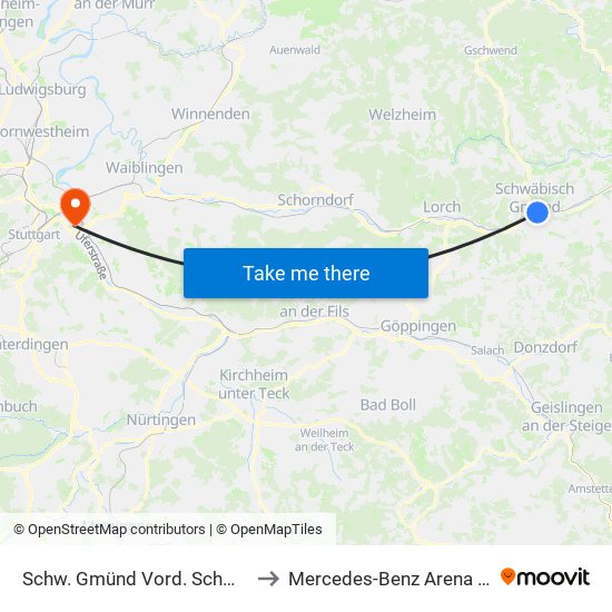 Schw. Gmünd Vord. Schmiedgasse to Mercedes-Benz Arena Stuttgart map
