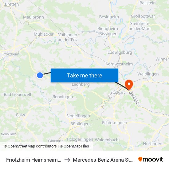 Friolzheim Heimsheimer Str. to Mercedes-Benz Arena Stuttgart map