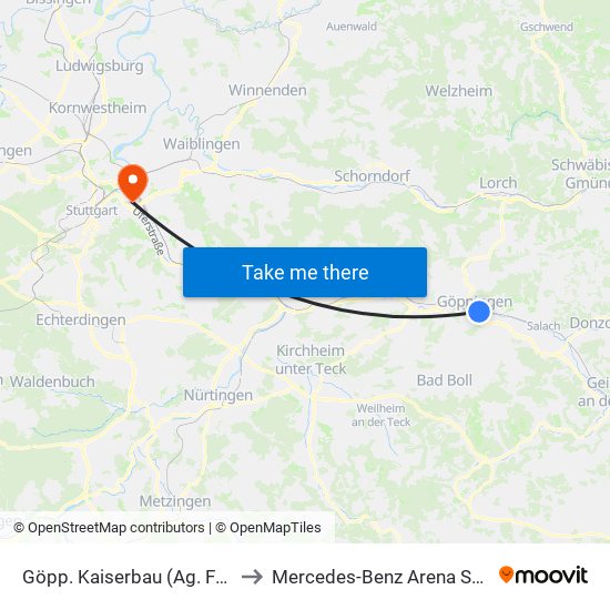 Göpp. Kaiserbau (Ag. Für Arb.) to Mercedes-Benz Arena Stuttgart map