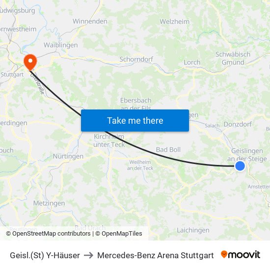 Geisl.(St) Y-Häuser to Mercedes-Benz Arena Stuttgart map