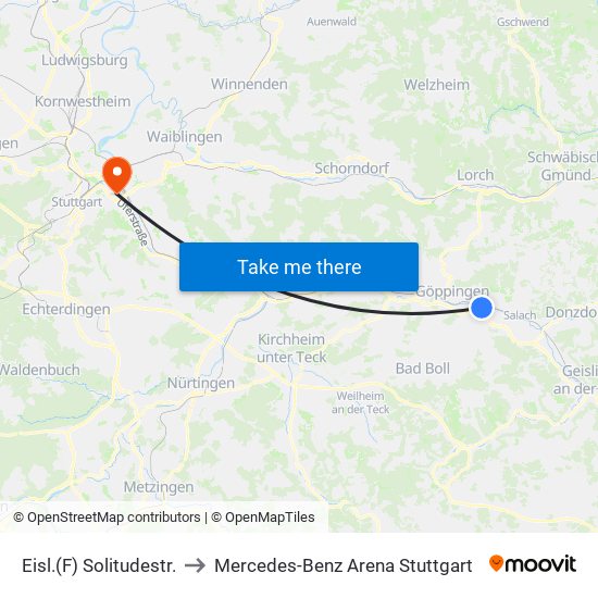 Eisl.(F) Solitudestr. to Mercedes-Benz Arena Stuttgart map