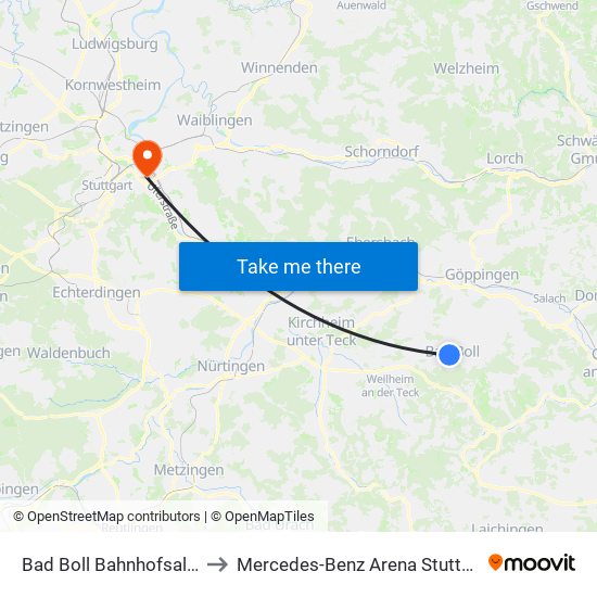 Bad Boll Bahnhofsallee to Mercedes-Benz Arena Stuttgart map