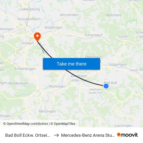 Bad Boll Eckw. Ortseingang to Mercedes-Benz Arena Stuttgart map