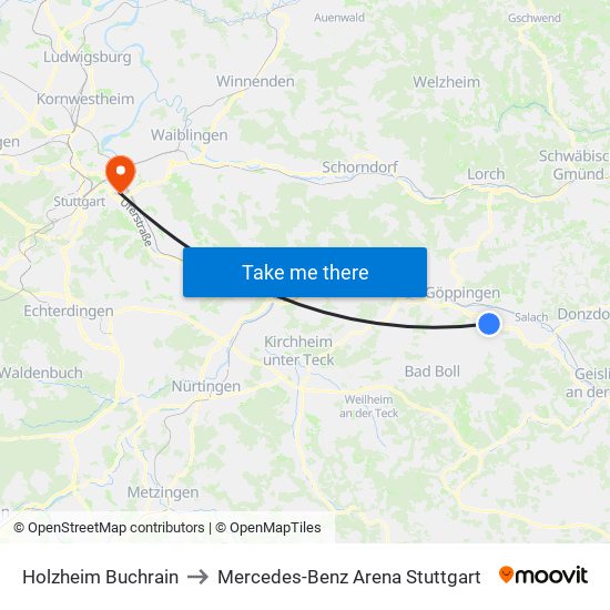 Holzheim Buchrain to Mercedes-Benz Arena Stuttgart map