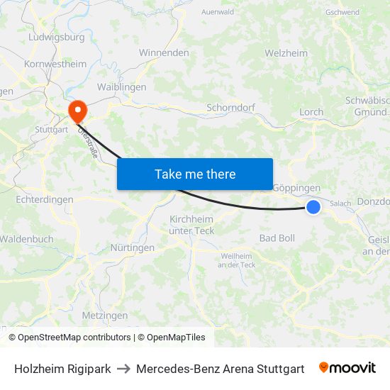 Holzheim Rigipark to Mercedes-Benz Arena Stuttgart map