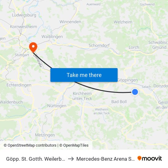 Göpp. St. Gotth. Weilerbachweg to Mercedes-Benz Arena Stuttgart map