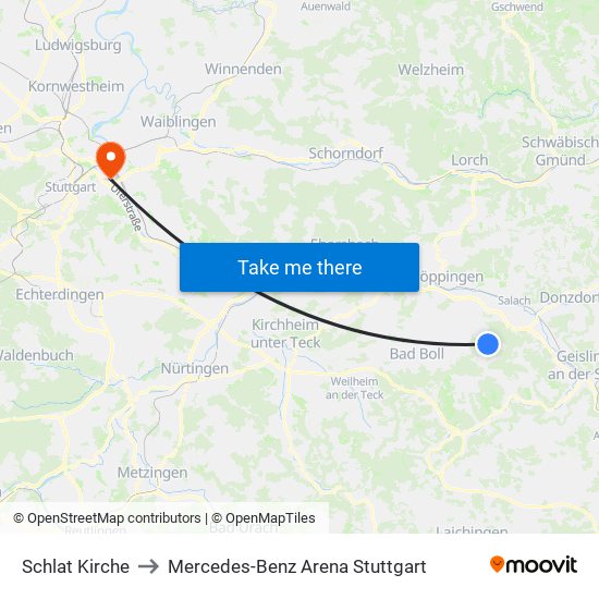 Schlat Kirche to Mercedes-Benz Arena Stuttgart map