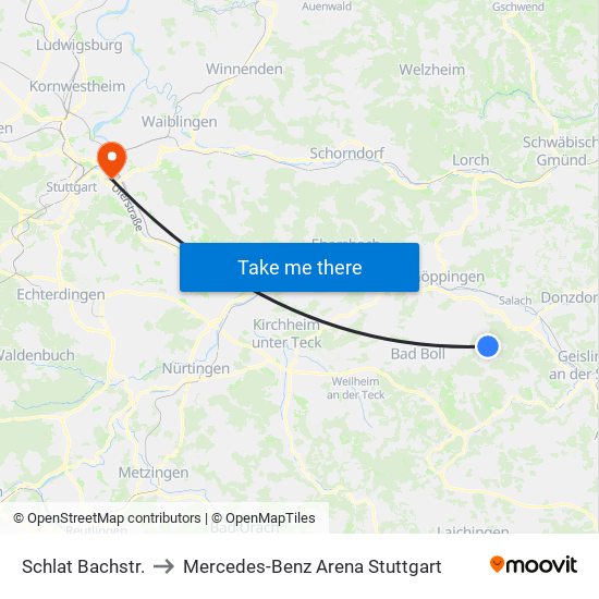 Schlat Bachstr. to Mercedes-Benz Arena Stuttgart map