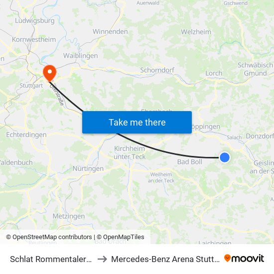 Schlat Rommentaler Str. to Mercedes-Benz Arena Stuttgart map