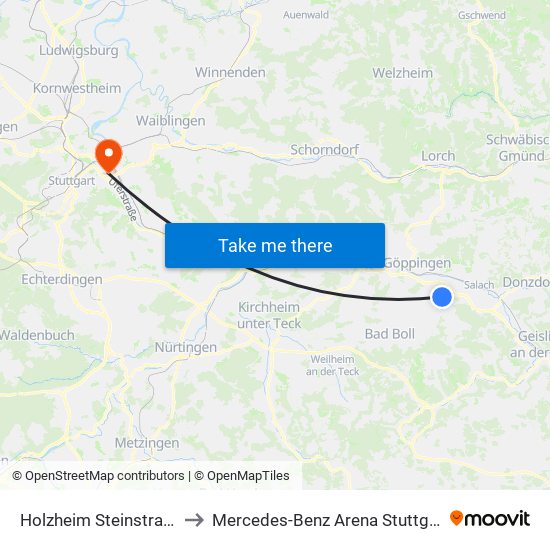 Holzheim Steinstraße to Mercedes-Benz Arena Stuttgart map