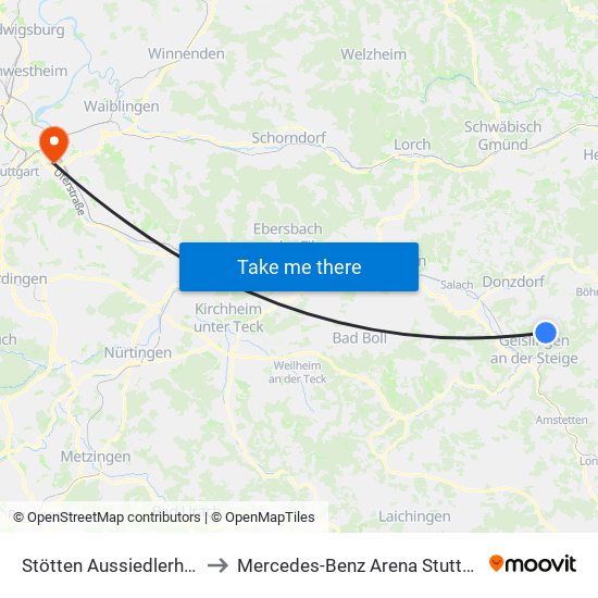 Stötten Aussiedlerhöfe to Mercedes-Benz Arena Stuttgart map