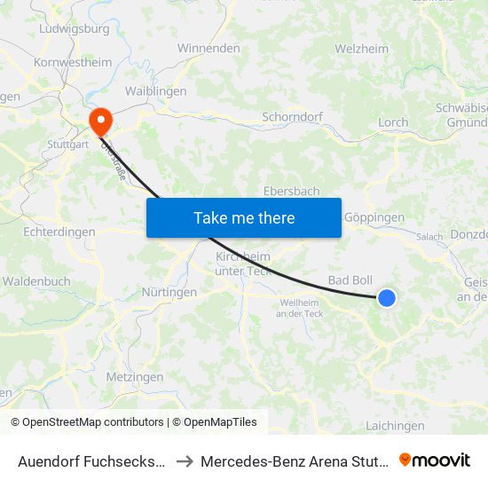 Auendorf Fuchsecksattel to Mercedes-Benz Arena Stuttgart map