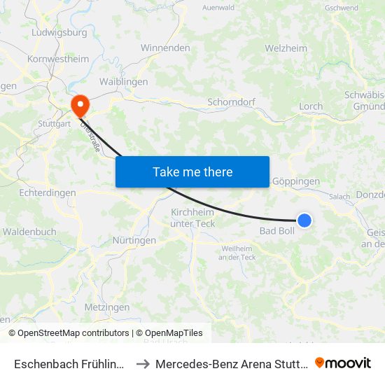 Eschenbach Frühlingstr. to Mercedes-Benz Arena Stuttgart map