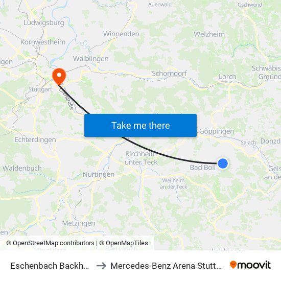 Eschenbach Backhaus to Mercedes-Benz Arena Stuttgart map