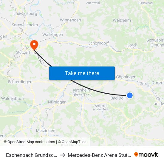 Eschenbach Grundschule to Mercedes-Benz Arena Stuttgart map