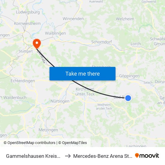 Gammelshausen Kreisverkehr to Mercedes-Benz Arena Stuttgart map