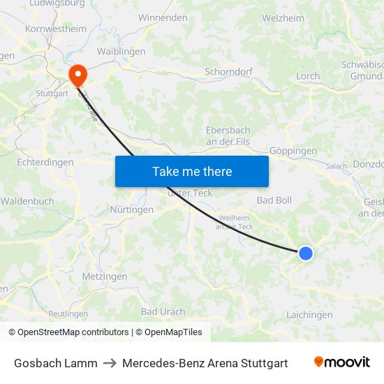 Gosbach Lamm to Mercedes-Benz Arena Stuttgart map