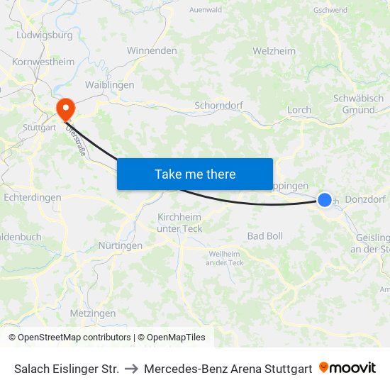 Salach Eislinger Str. to Mercedes-Benz Arena Stuttgart map