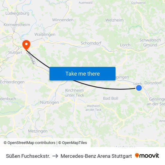 Süßen Fuchseckstr. to Mercedes-Benz Arena Stuttgart map